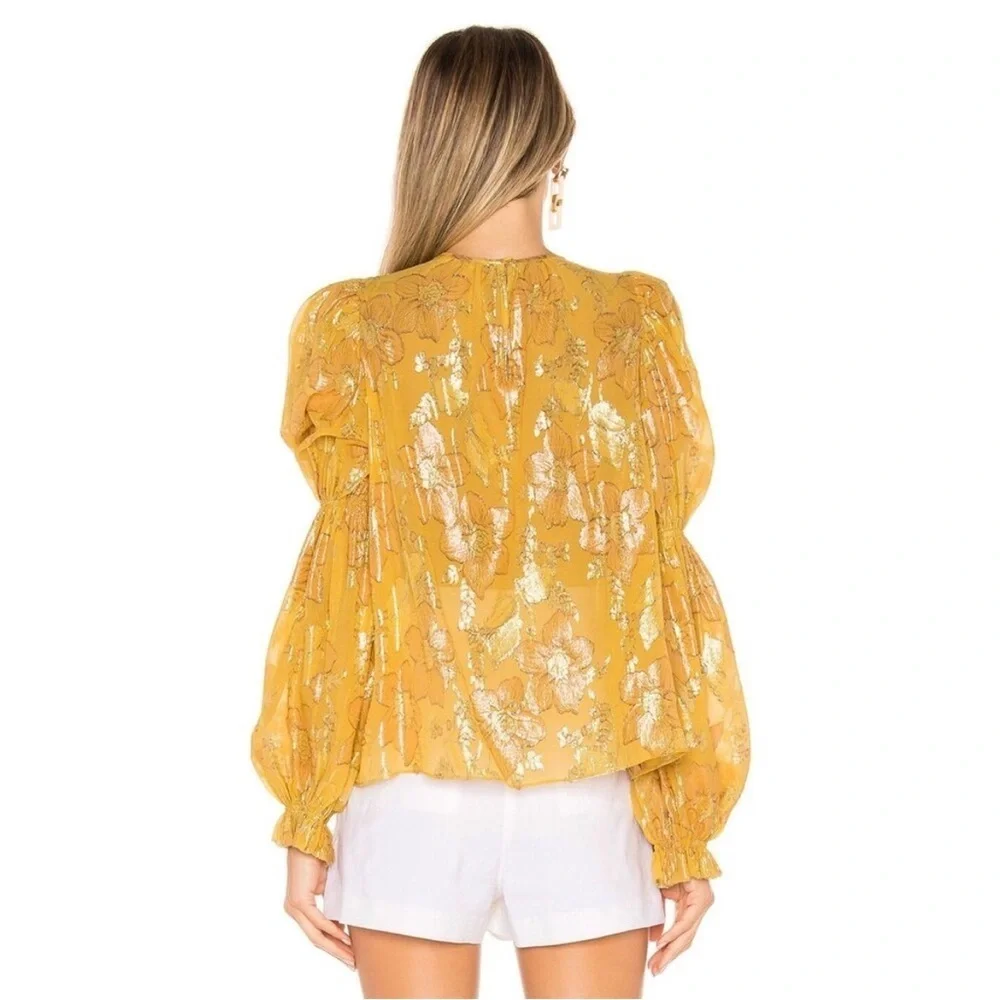 Ulla Johnson Aster Metallic Floral Blouse in Gold Orange Citrine Sz 2